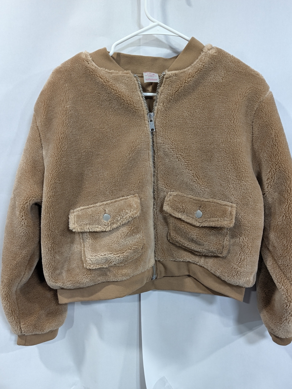 No Boundaries Plush Zip-Up Puffer Jacket in Camel Brown